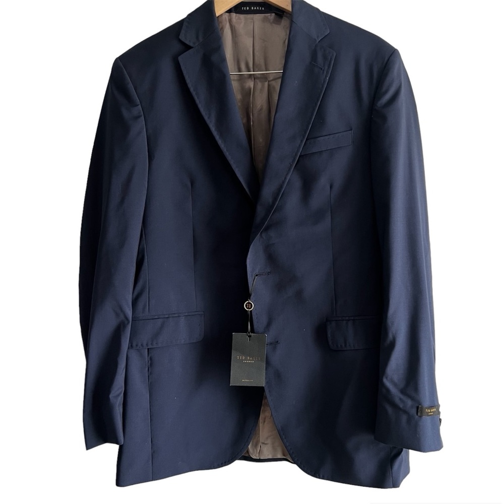 Men’s Two Button Suit Jacket Top Stitched Lapels Ted Baker London Blue Size 42L